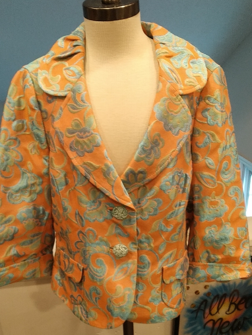 Classiques Entier Peach and Aqua Floral Brocade Blazer - Picture 2 of 5